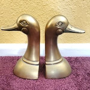 Vintage Brass Duck Head Bookends